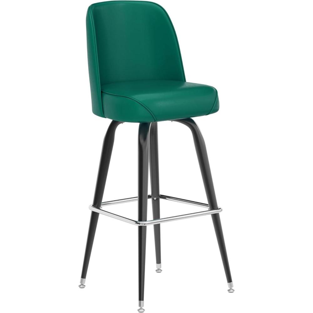 imageFlash Furniture James 2 Pack Metal Barstool with Upholstered Swivel BucketSeat and Integrated FootrestGreen