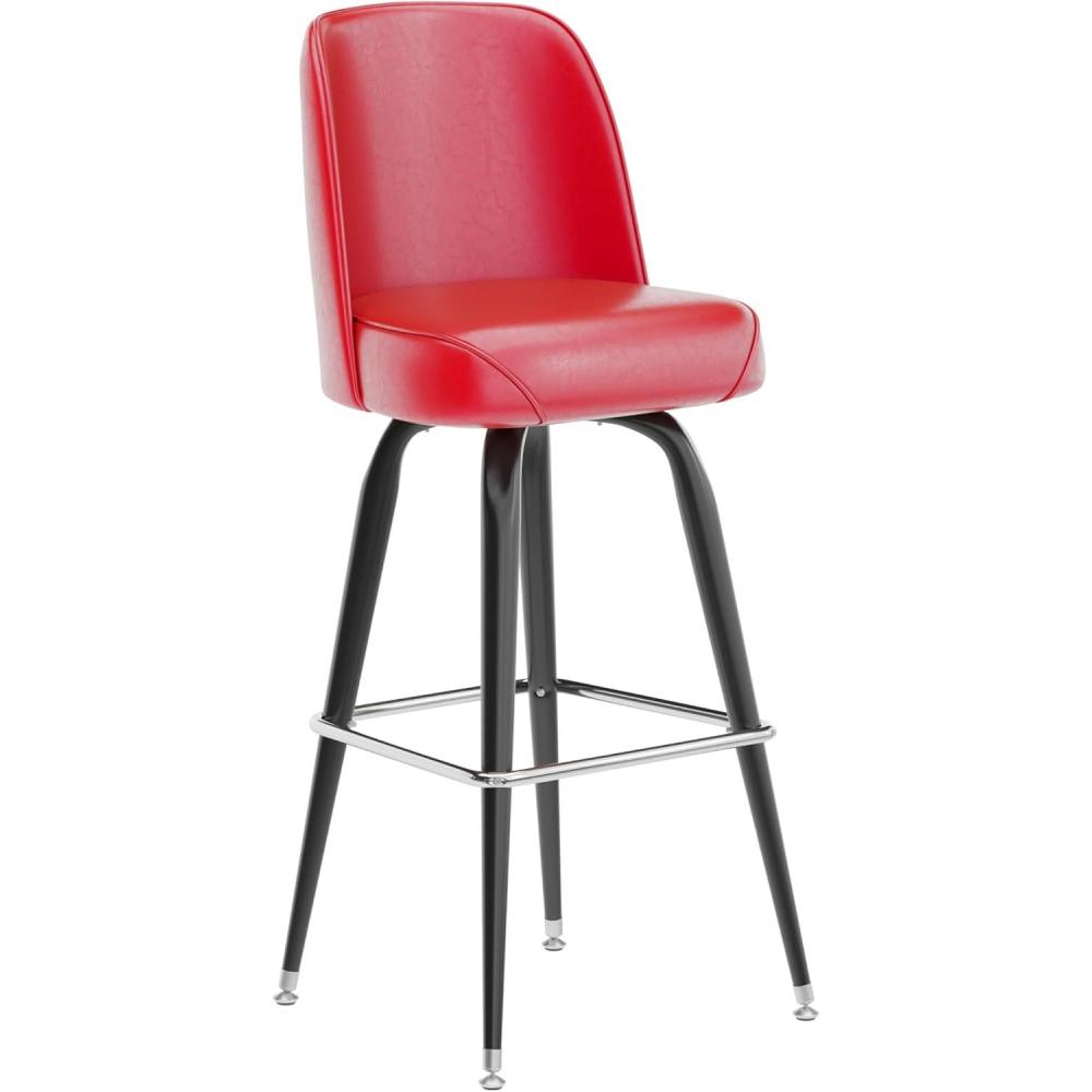 imageFlash Furniture James 2 Pack Metal Barstool with Upholstered Swivel BucketSeat and Integrated FootrestRed