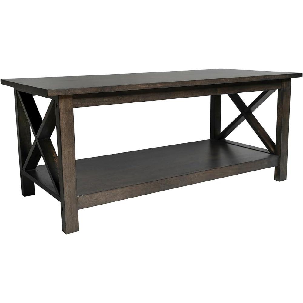 imageFlash Furniture Jasper Farmhouse Solid Wood Coffee Table Rustic Coffee Table XFrame Design Living Room Bedroom Home Office 1975quot H Acacia GrayRustic WhiteDark Gray