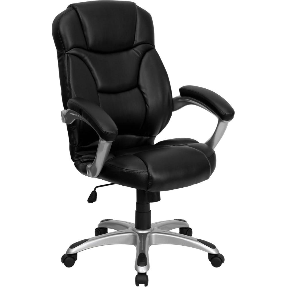 imageFlash Furniture Jessie High Back Brown Microfiber Contemporary Executive Swivel Ergonomic Office Chair with ArmsBlack Leathersoft