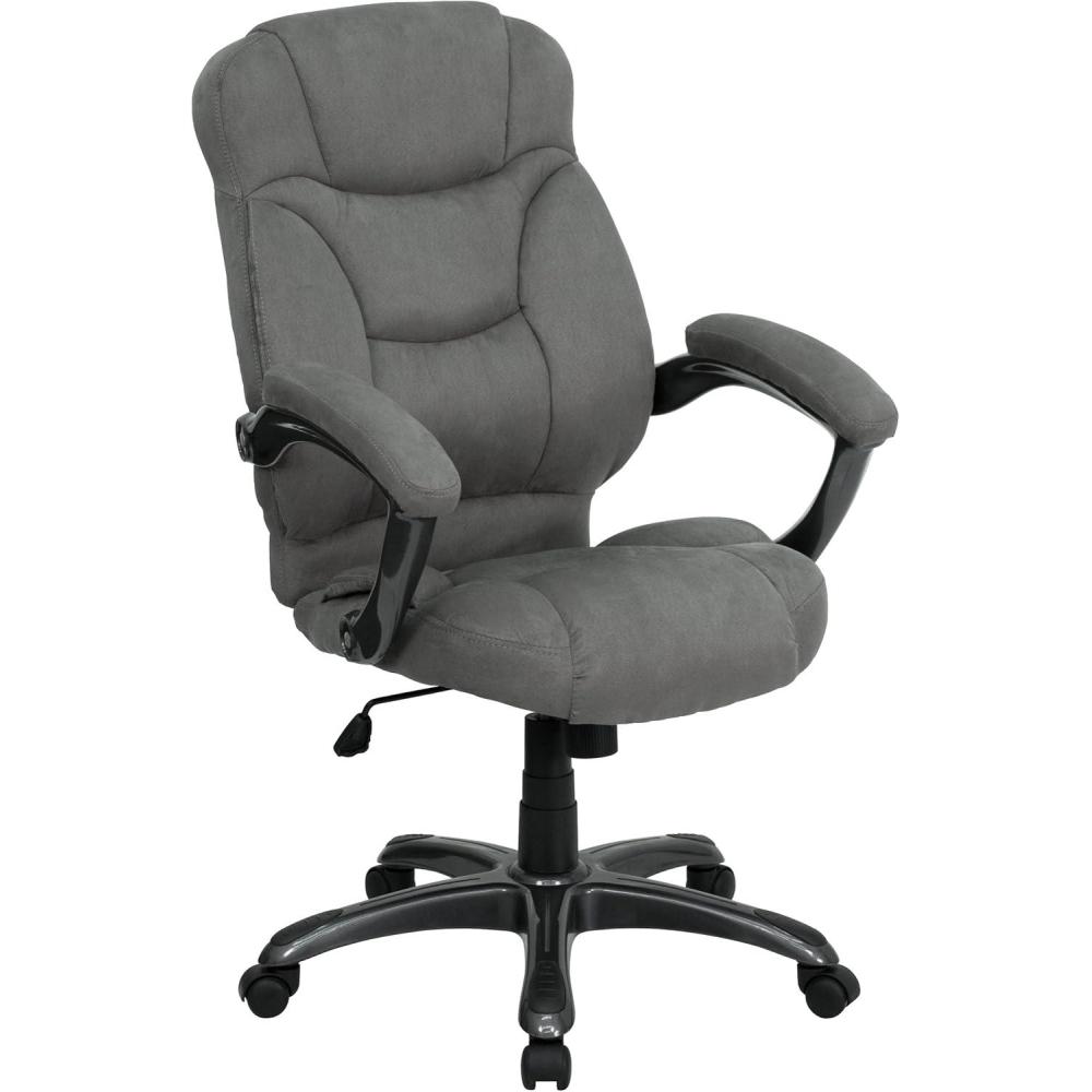 imageFlash Furniture Jessie High Back Brown Microfiber Contemporary Executive Swivel Ergonomic Office Chair with ArmsGray Microfiber