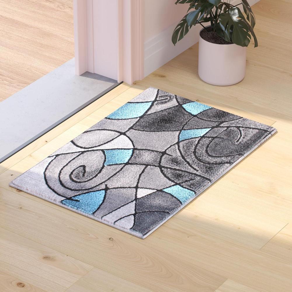 imageFlash Furniture Jubilee Collection Abstract Area Rug Colorfast Blue Olefin Rug 8 x 10 Area Rug Jute Backing Living Room Bedroom ampamp Family RoomBlue