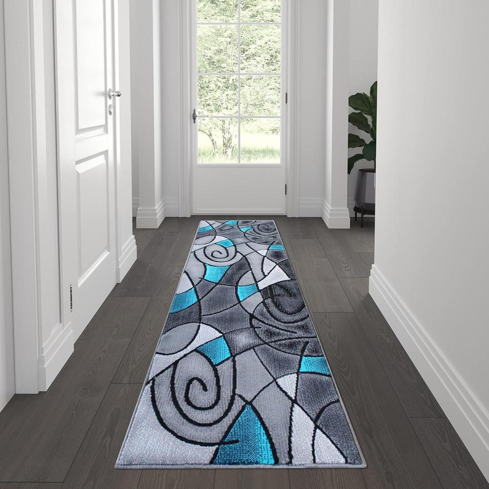 imageFlash Furniture Jubilee Collection Abstract Area Rug  Colorfast Blue Olefin Rug  8 x 10 Area Rug  Jute Backing  Living Room Bedroom ampamp Family RoomTurquoise