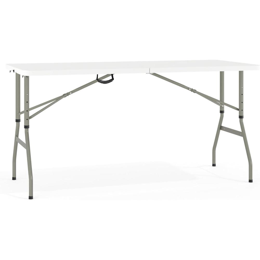 imageFlash Furniture Kathryn 5 Rectangular Plastic Folding Event Table with Carrying Handle BiFold Portable Banquet Table for IndoorOutdoor Events White 2725quotD x 60quotW x 34quotH