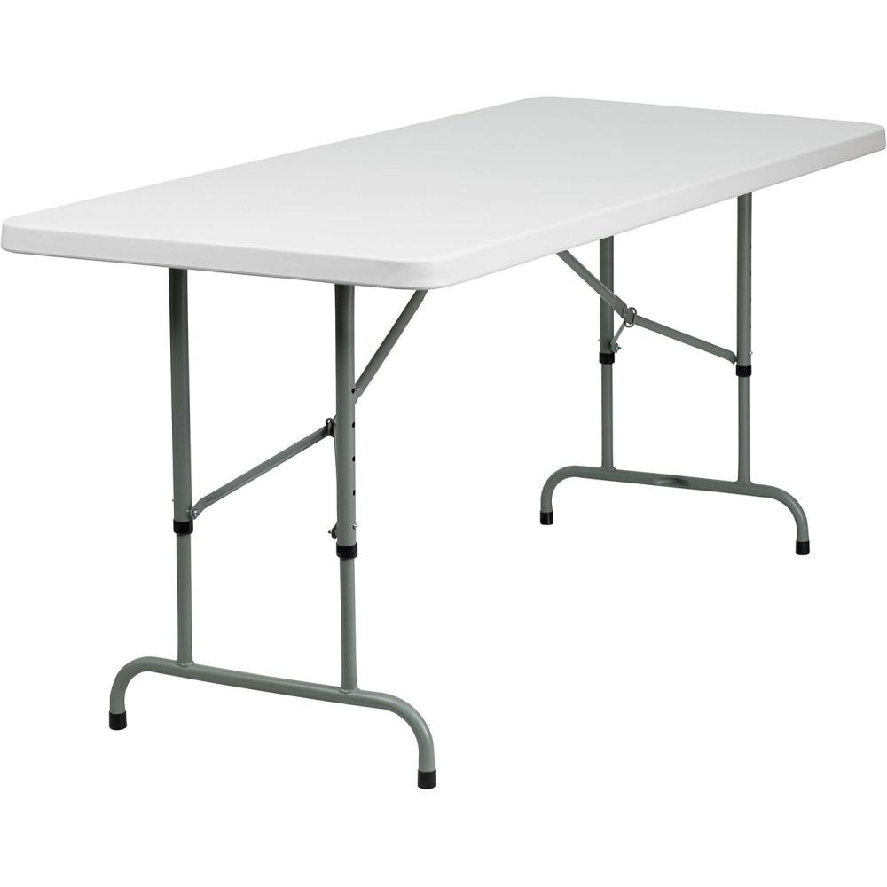 imageFlash Furniture Kathryn 6 Rectangular Adjustable Plastic Folding Event Table Folding Portable Banquet Table for IndoorOutdoor Events White