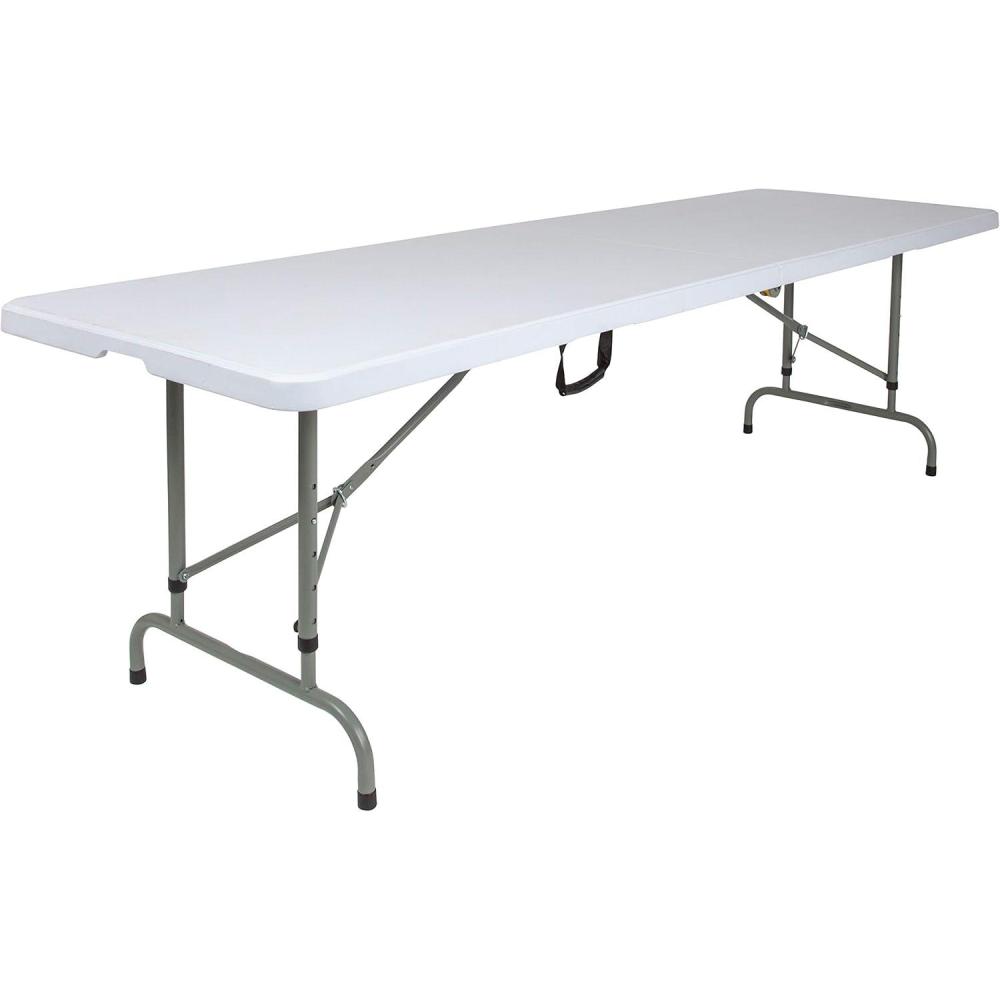 imageFlash Furniture Kathryn 8 Rectangular Adjustable Plastic Folding Event Table with Carrying Handle BiFold Table for IndoorOutdoor Events White