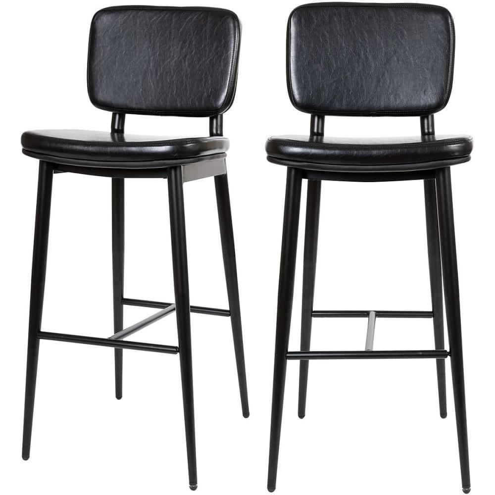 imageFlash Furniture Kenzie Commercial Grade MidBack Barstools Brown LeatherSoft Upholstery Black Iron Frame with Integrated Footrest Set of 2Black