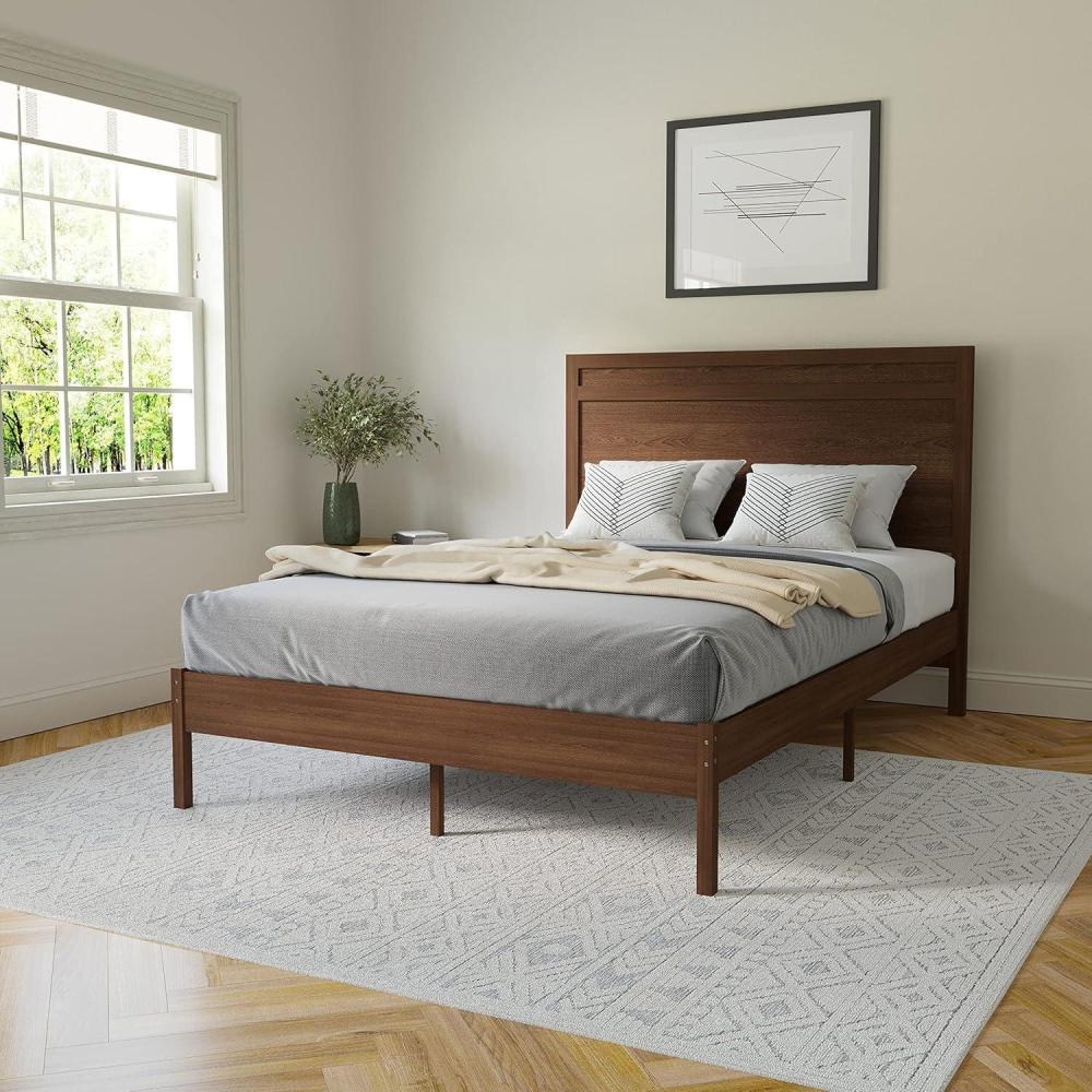 imageFlash Furniture Kingston Solid Wood Platform Bed with Wooden Slats and Headboard No Box Spring Needed King Size BrownBrown