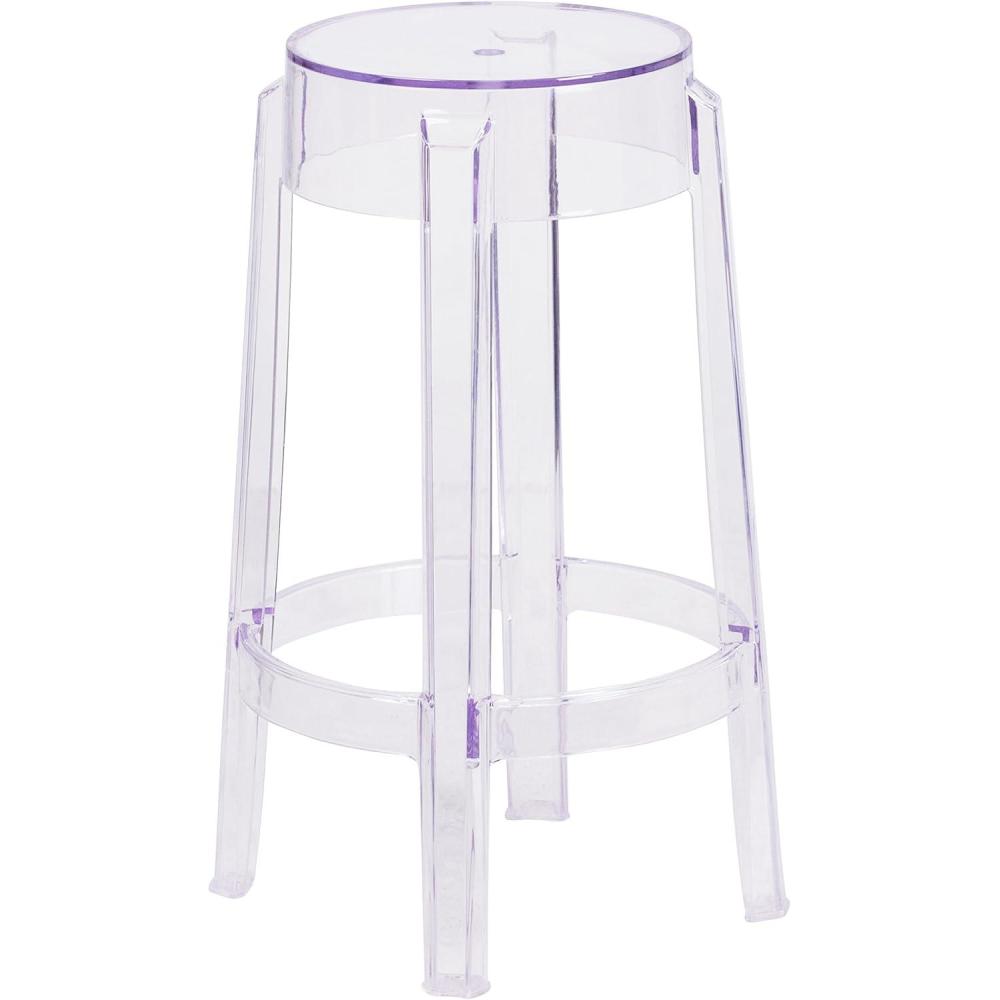 imageFlash Furniture Laney 2575quot IndoorOutdoor Counter Height Transparent Dining Stool with Foot Ring Stackable Ghost Counter Height Stool Transparent