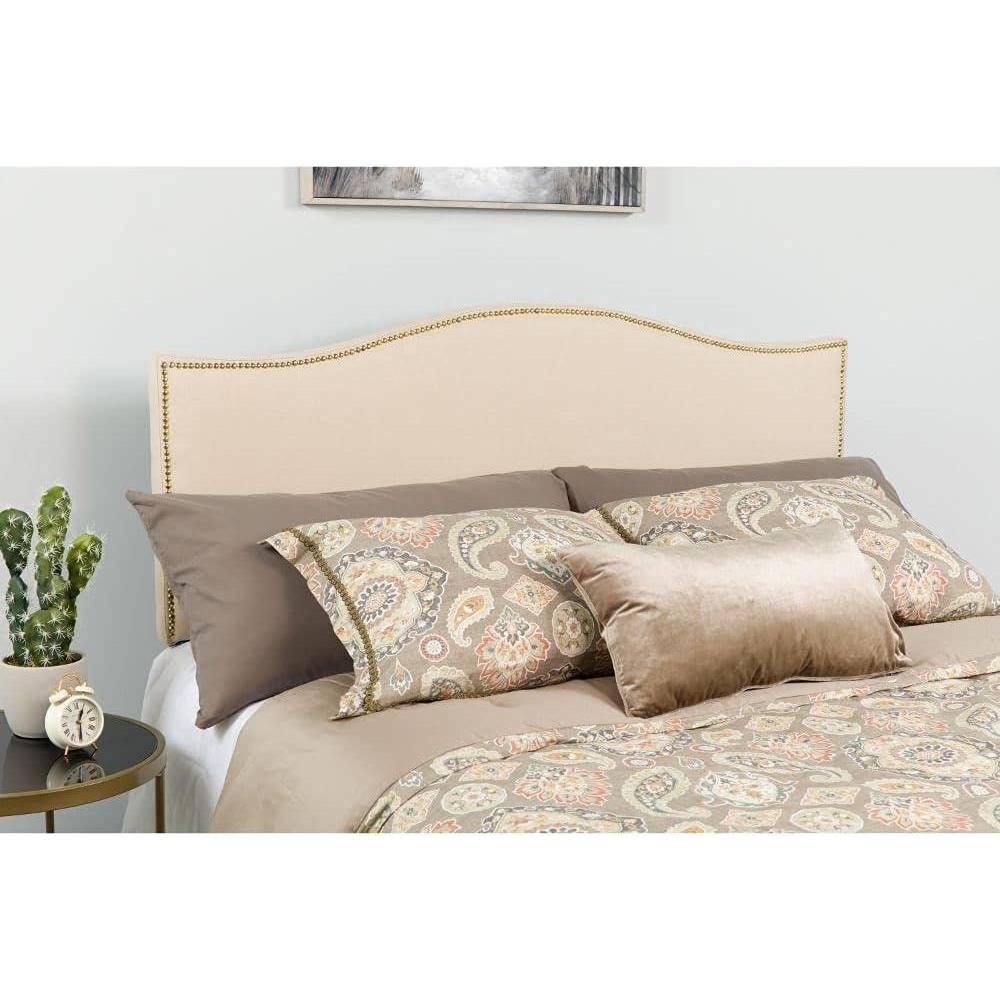 imageFlash Furniture Lexington Upholstered Twin Size Headboard with Accent Nail Trim in White FabricBeige