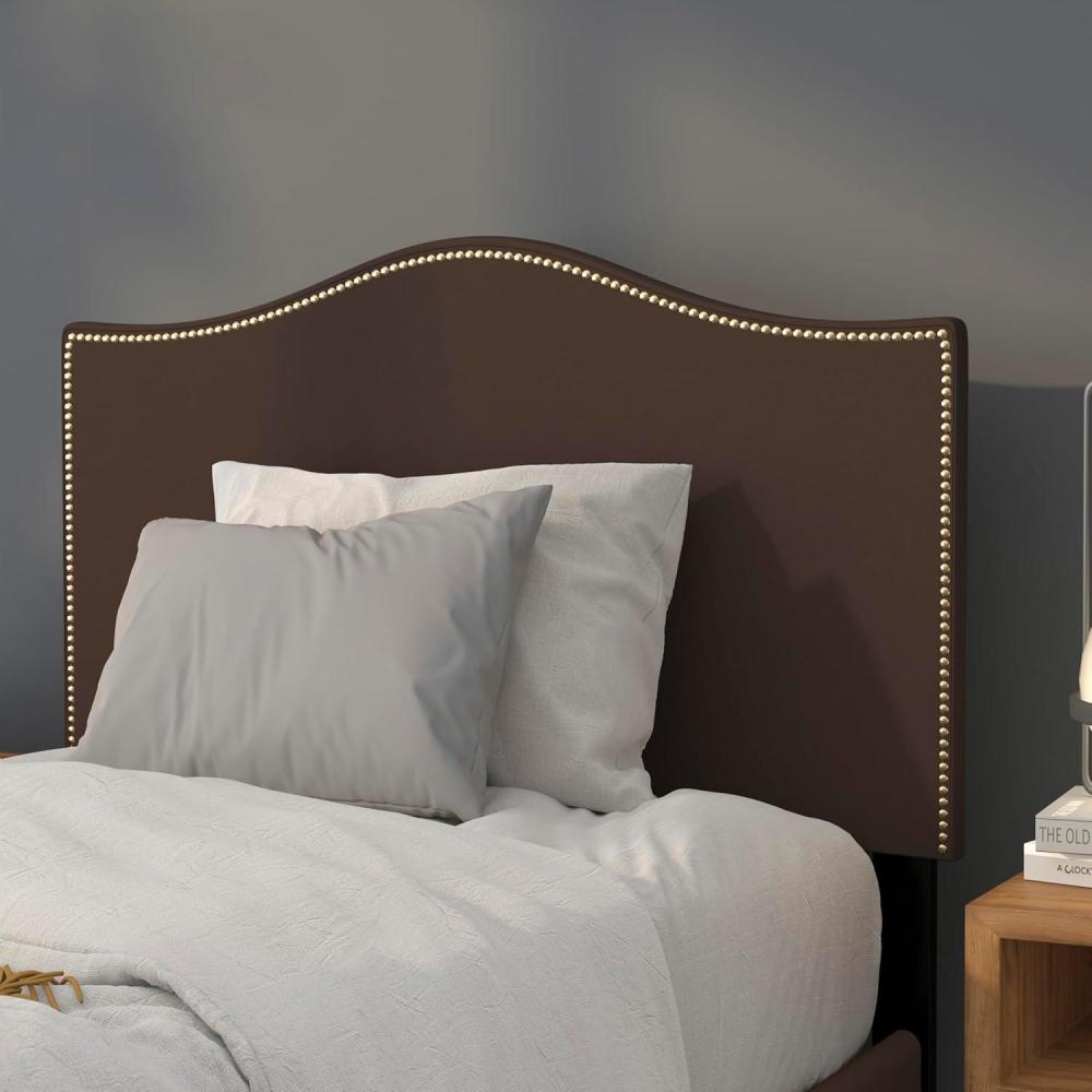 imageFlash Furniture Lexington Upholstered Twin Size Headboard with Accent Nail Trim in White FabricDark Brown