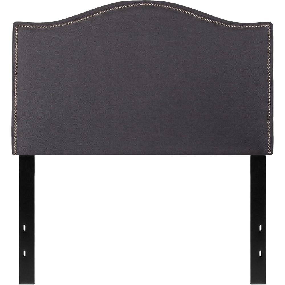 imageFlash Furniture Lexington Upholstered Twin Size Headboard with Accent Nail Trim in White FabricDark Gray