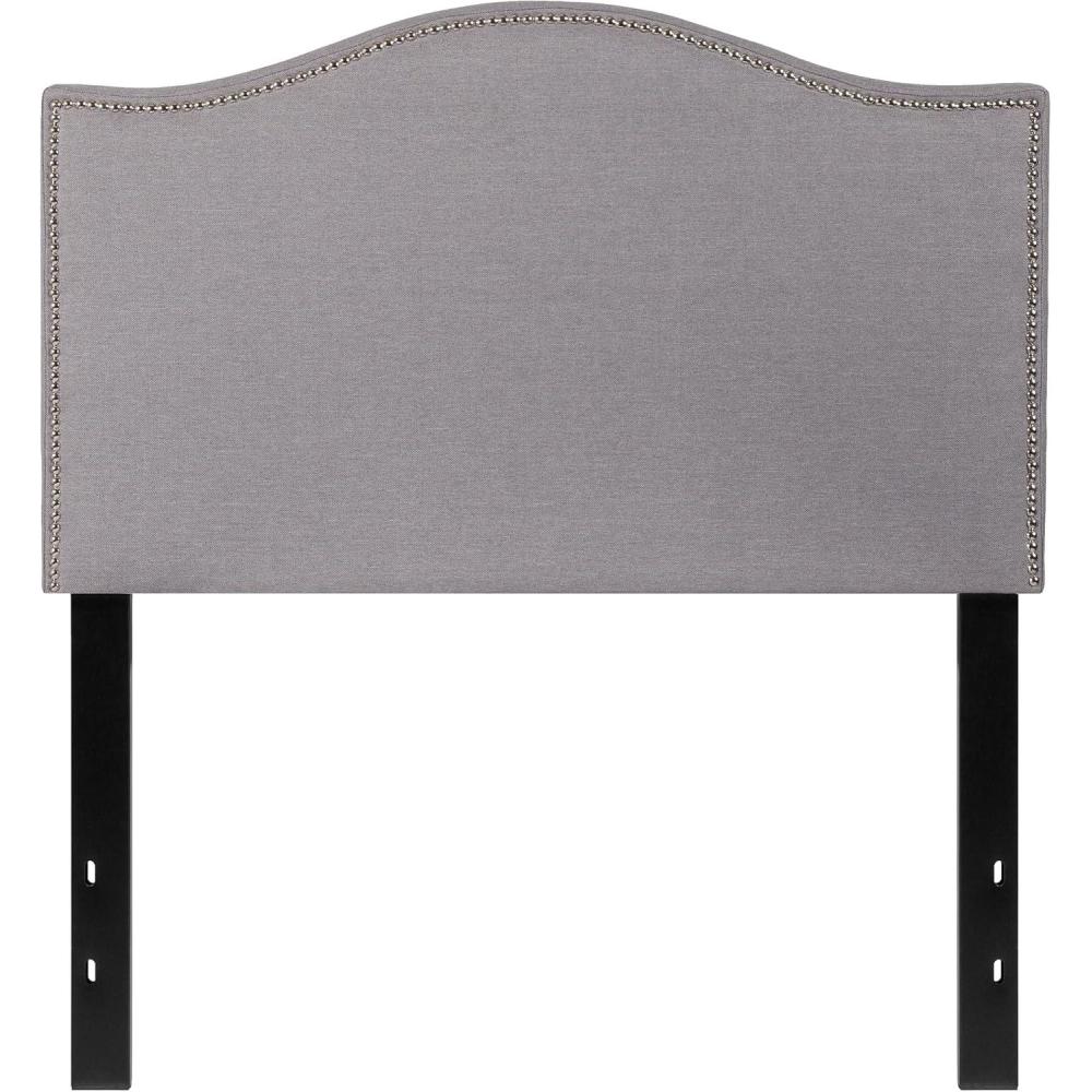 imageFlash Furniture Lexington Upholstered Twin Size Headboard with Accent Nail Trim in White FabricLight Gray