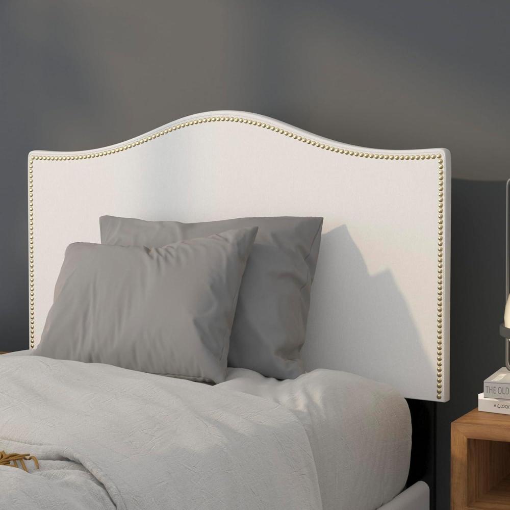 imageFlash Furniture Lexington Upholstered Twin Size Headboard with Accent Nail Trim in White FabricWhite