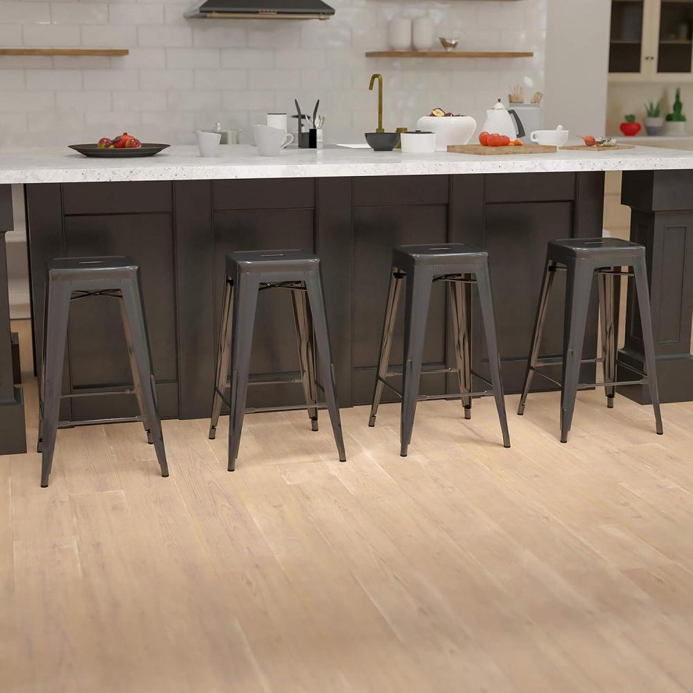 imageFlash Furniture Lily 30quot High Metal Indoor Bar Stool in Silver Stackable Set of 4Black