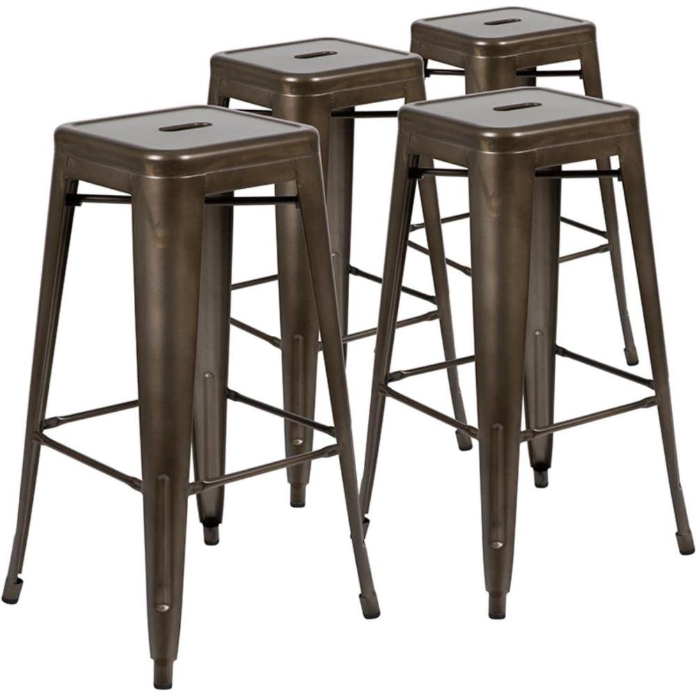 imageFlash Furniture Lily 30quot High Metal Indoor Bar Stool in Silver Stackable Set of 4Gun Metal