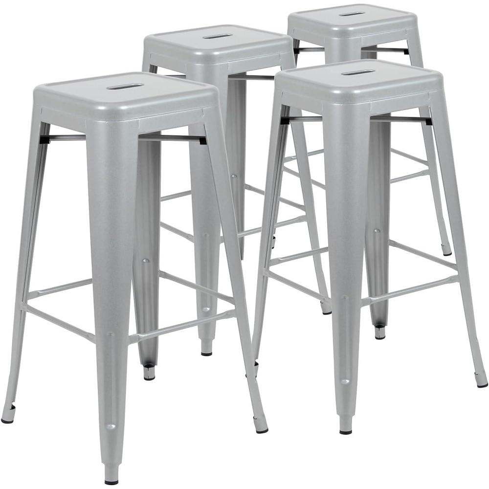 imageFlash Furniture Lily 30quot High Metal Indoor Bar Stool in Silver Stackable Set of 4Silver