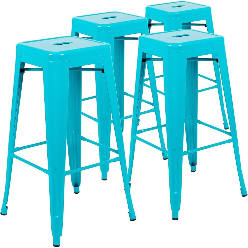 imageFlash Furniture Lily 30quot High Metal Indoor Bar Stool in Silver  Stackable Set of 4Teal