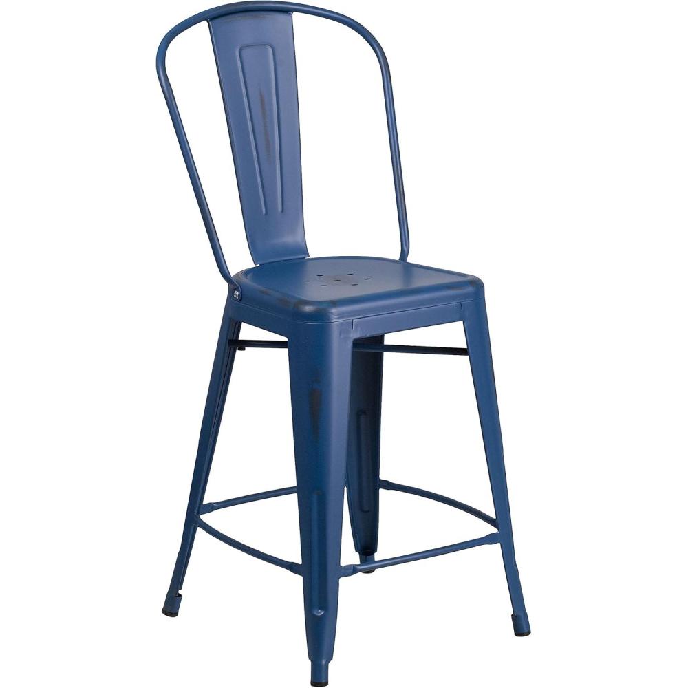 imageFlash Furniture Lily Commercial Grade 4 Pack 24quot High Black Metal IndoorOutdoor Counter Height Stool with Removable BackAntique Blue