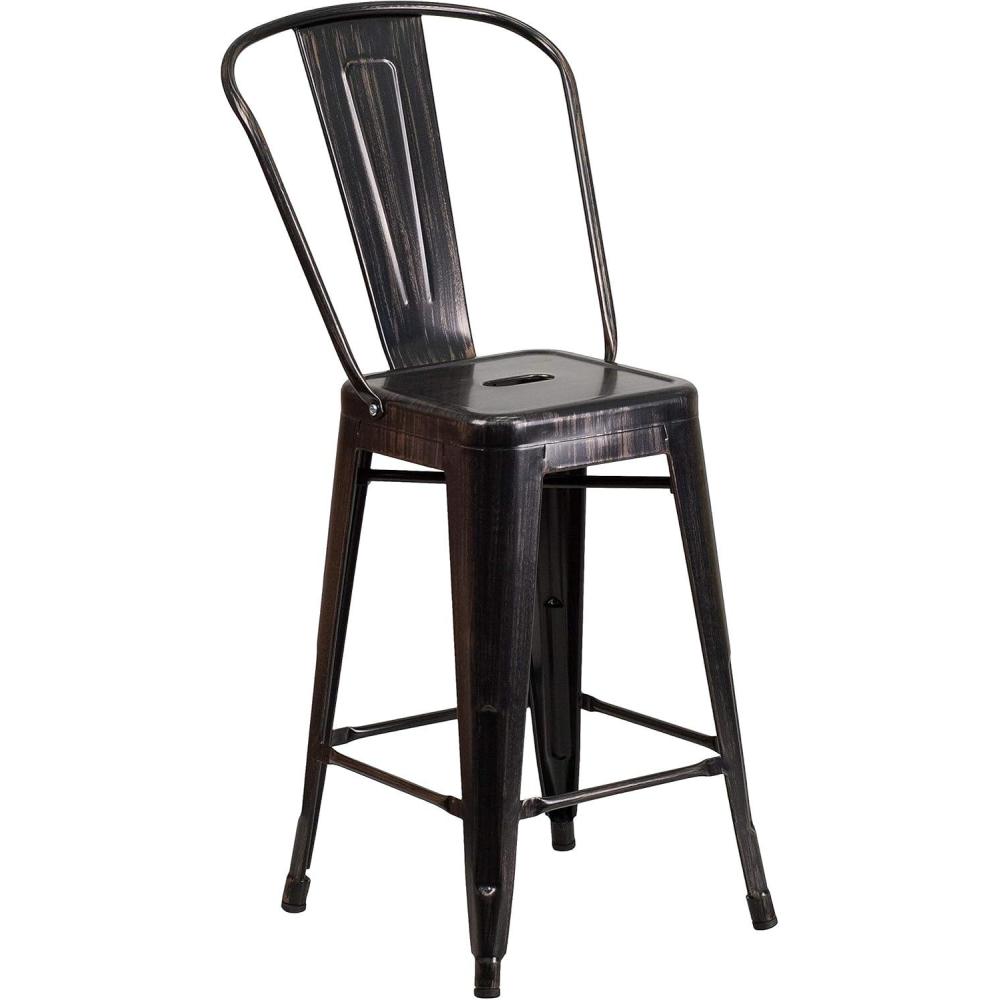 imageFlash Furniture Lily Commercial Grade 4 Pack 24quot High Black Metal IndoorOutdoor Counter Height Stool with Removable BackBlackantique Gold