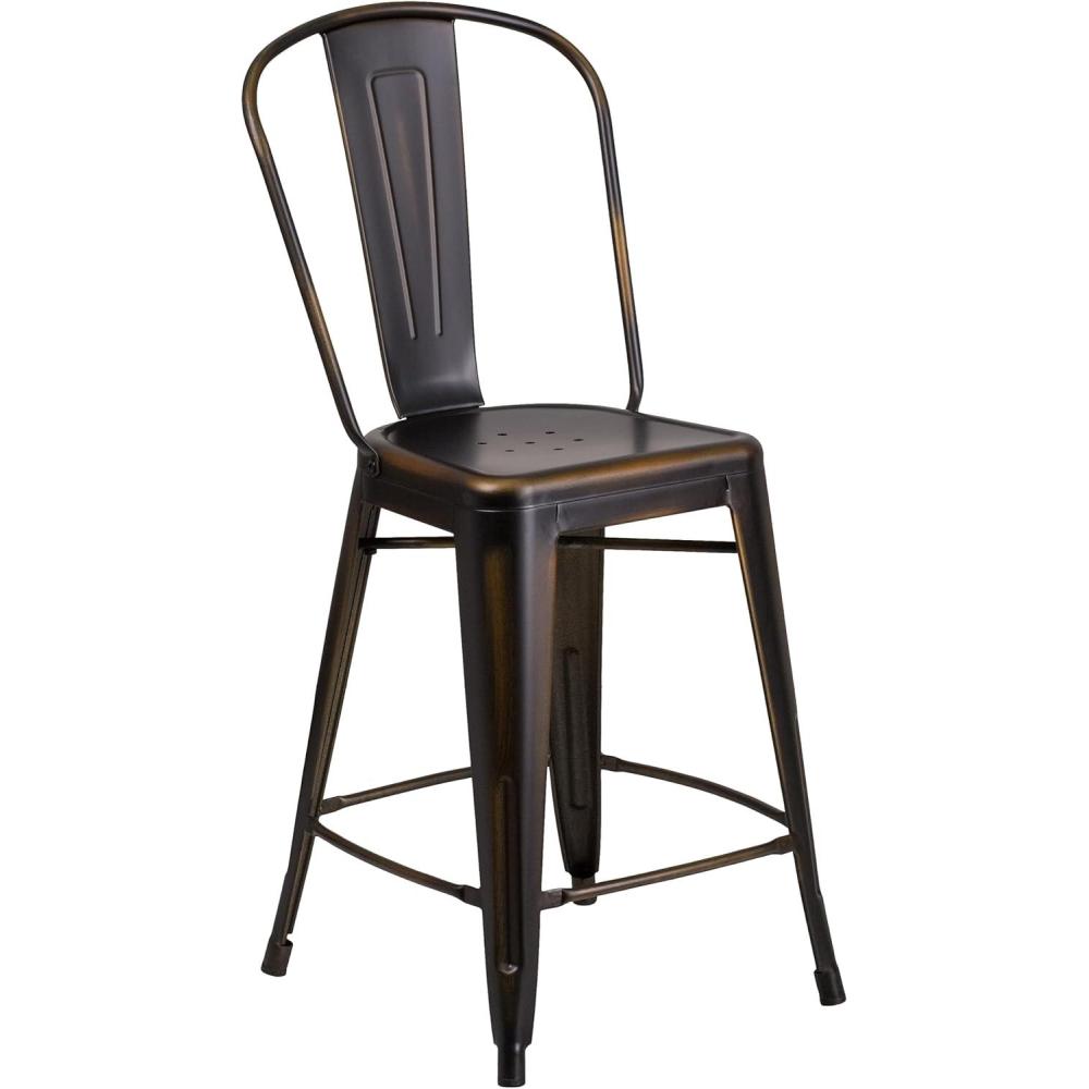 imageFlash Furniture Lily Commercial Grade 4 Pack 24quot High Black Metal IndoorOutdoor Counter Height Stool with Removable BackCopper