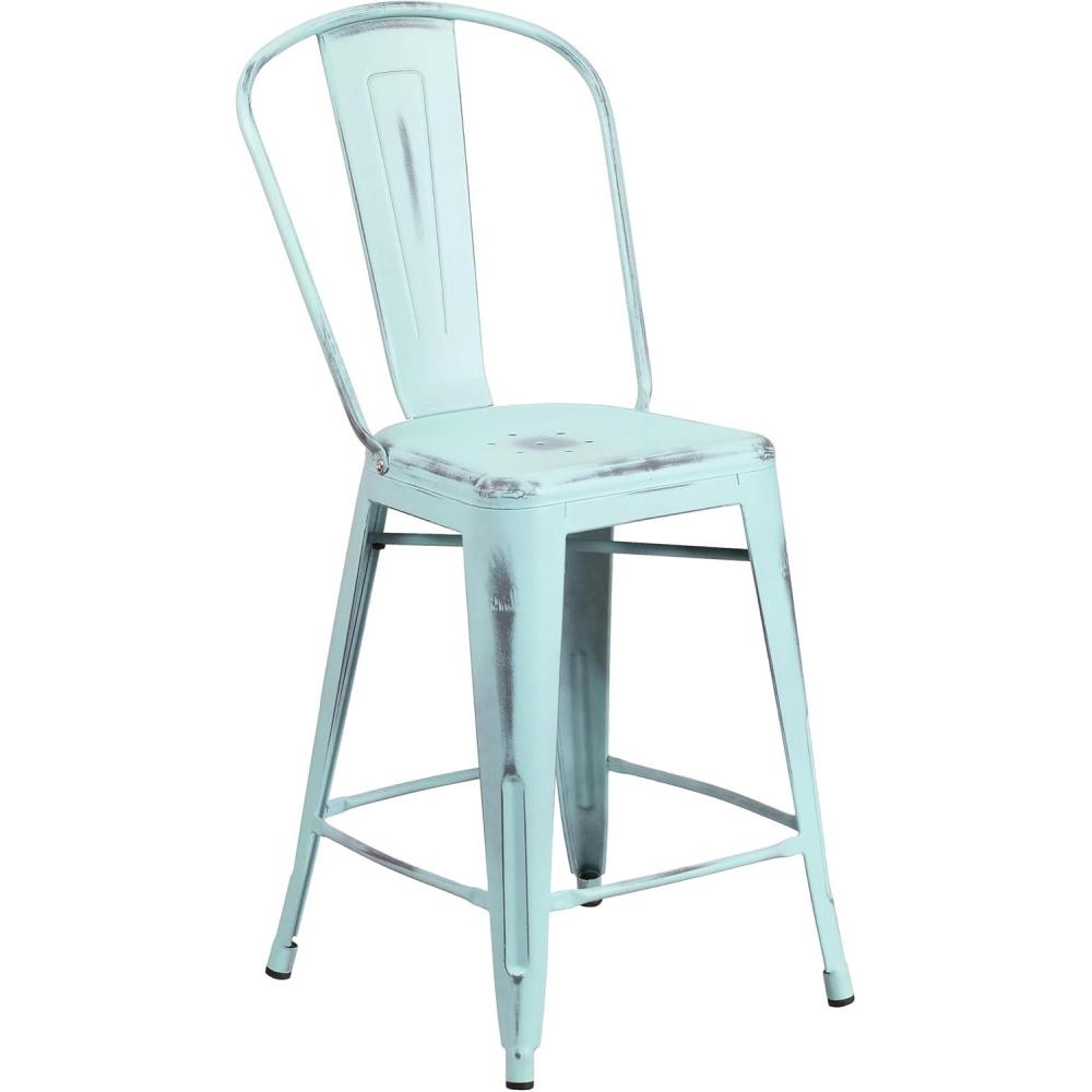 imageFlash Furniture Lily Commercial Grade 4 Pack 24quot High Black Metal IndoorOutdoor Counter Height Stool with Removable BackGreenblue