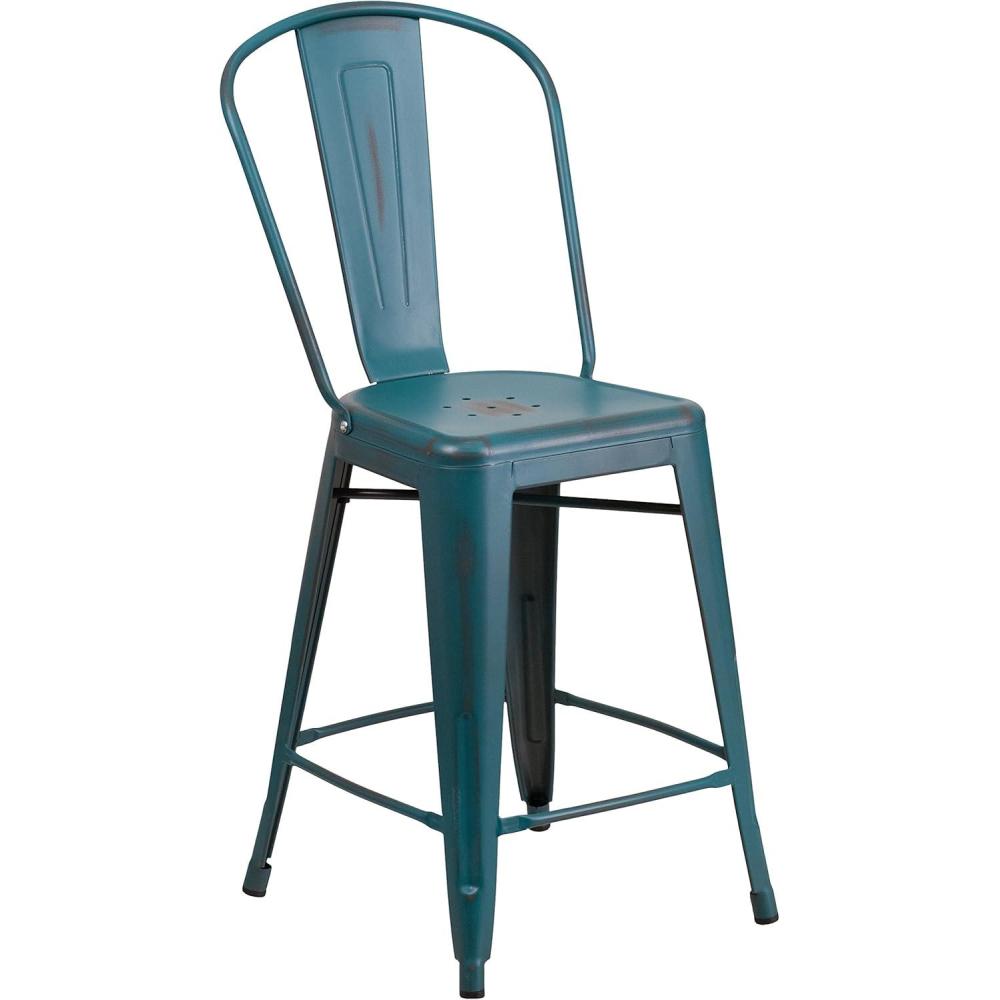 imageFlash Furniture Lily Commercial Grade 4 Pack 24quot High Black Metal IndoorOutdoor Counter Height Stool with Removable BackKelly Blueteal