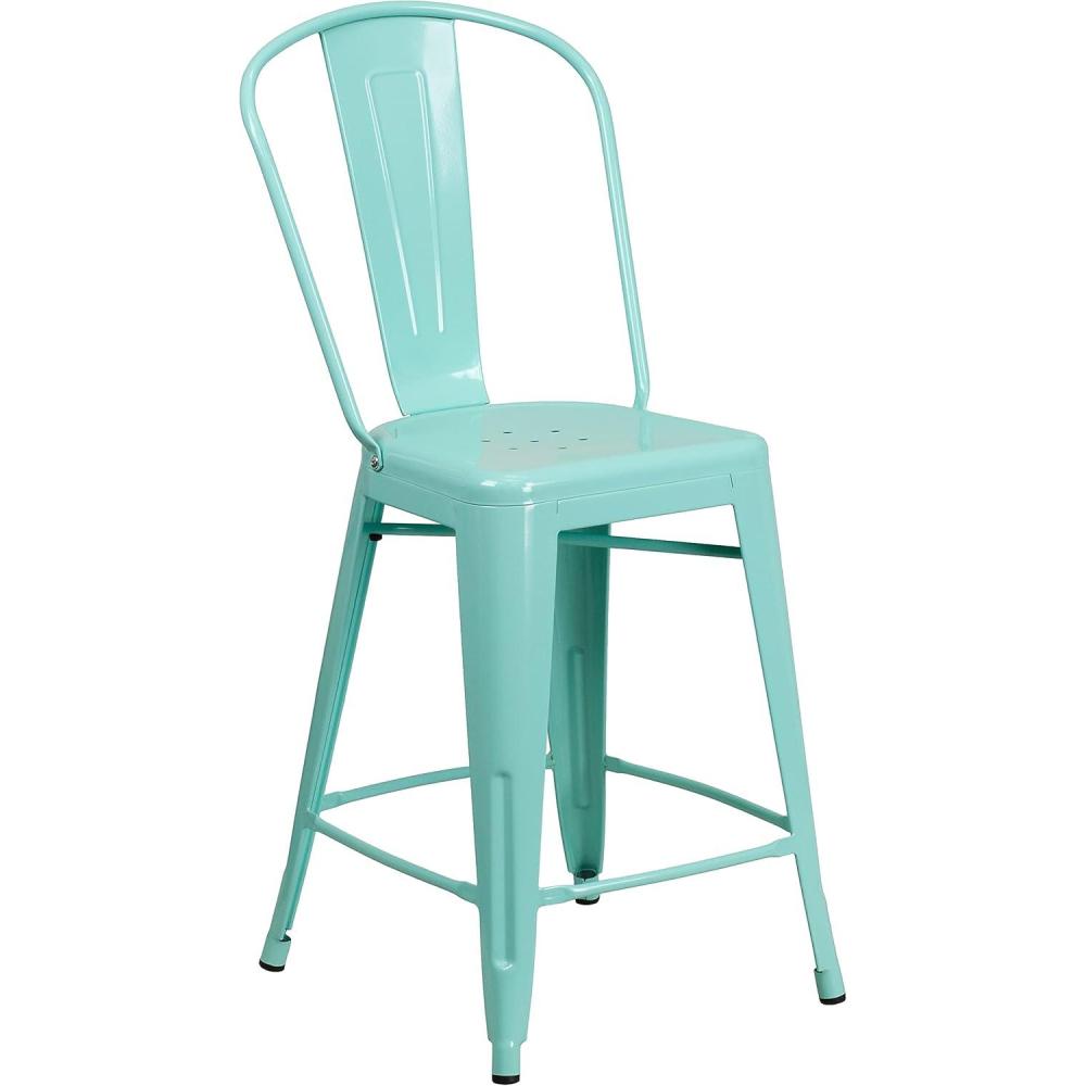 imageFlash Furniture Lily Commercial Grade 4 Pack 24quot High Black Metal IndoorOutdoor Counter Height Stool with Removable BackMint Green
