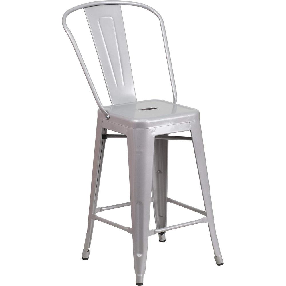 imageFlash Furniture Lily Commercial Grade 4 Pack 24quot High Black Metal IndoorOutdoor Counter Height Stool with Removable BackSilver