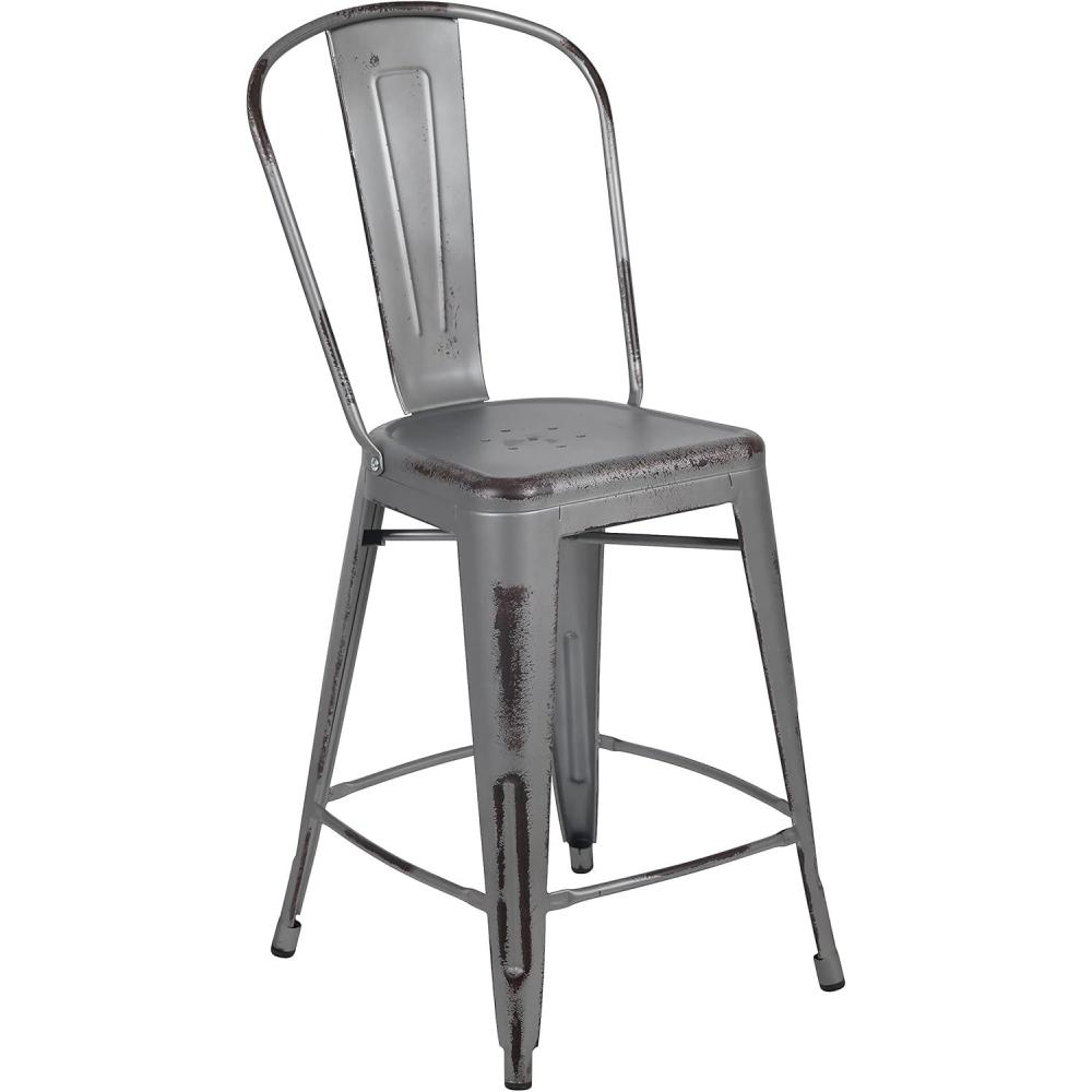 imageFlash Furniture Lily Commercial Grade 4 Pack 24quot High Black Metal IndoorOutdoor Counter Height Stool with Removable BackSilver Gray