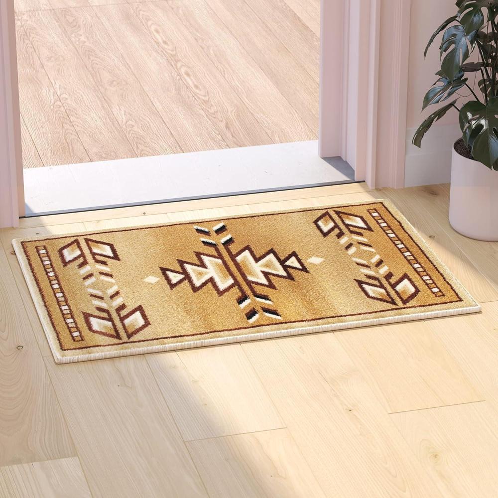 imageFlash Furniture Lodi Collection Southwestern Area Rug Low Pile Green Olefin Rug 6 x 9 Area Rug Jute Backing Hallway Entryway Bedroom Living RoomBeige