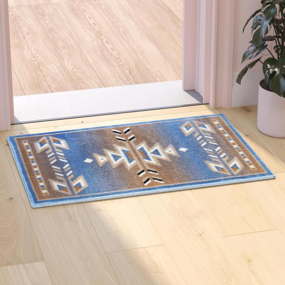 imageFlash Furniture Lodi Collection Southwestern Area Rug  Low Pile Green Olefin Rug  6 x 9 Area Rug  Jute Backing  Hallway Entryway Bedroom Living RoomBlue