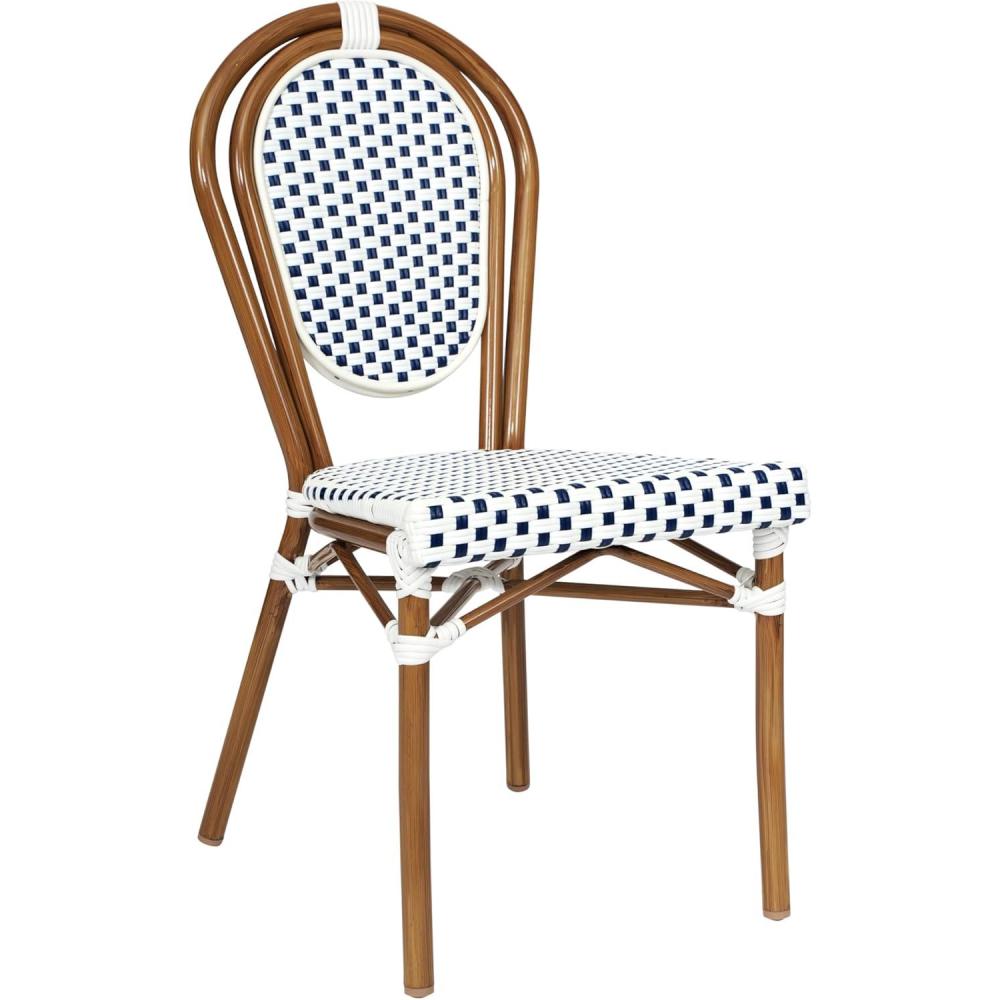 imageFlash Furniture Lourdes IndoorOutdoor Commercial Thonet Bistro Stack Chair BlackWhite PE Rattan Back and Seat Natural Bamboo Print Metal Frame 2 PKWhite NavyNatural Frame