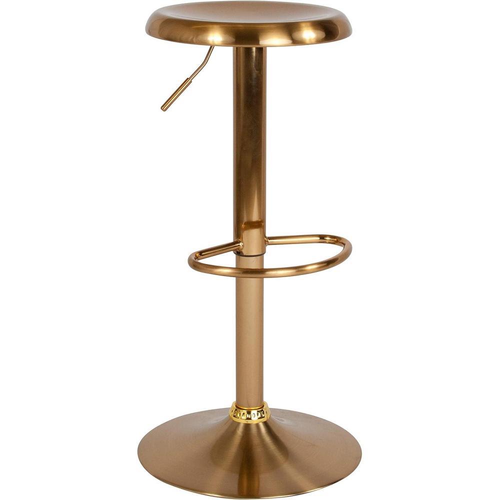 imageFlash Furniture Madrid Series Adjustable Height Retro Metal Barstool with Footrest Backless Adjustable Bar or Counter Height Swivel Stool GoldGold