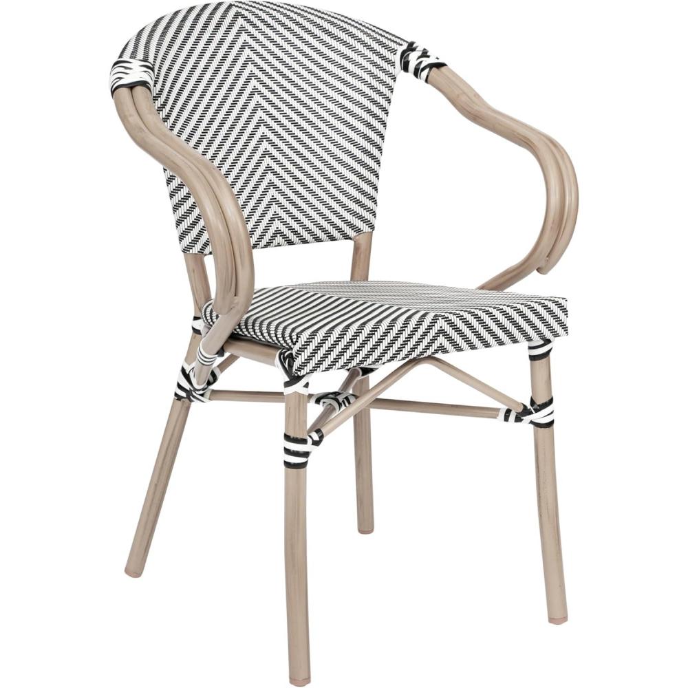 imageFlash Furniture Marseille IndoorOutdoor Commercial Bistro Stack Chair Curved Arms Black Textilene Back and Seat Natural Bamboo Print Metal Frame 2 PKBlack WhiteLight Natural Frame