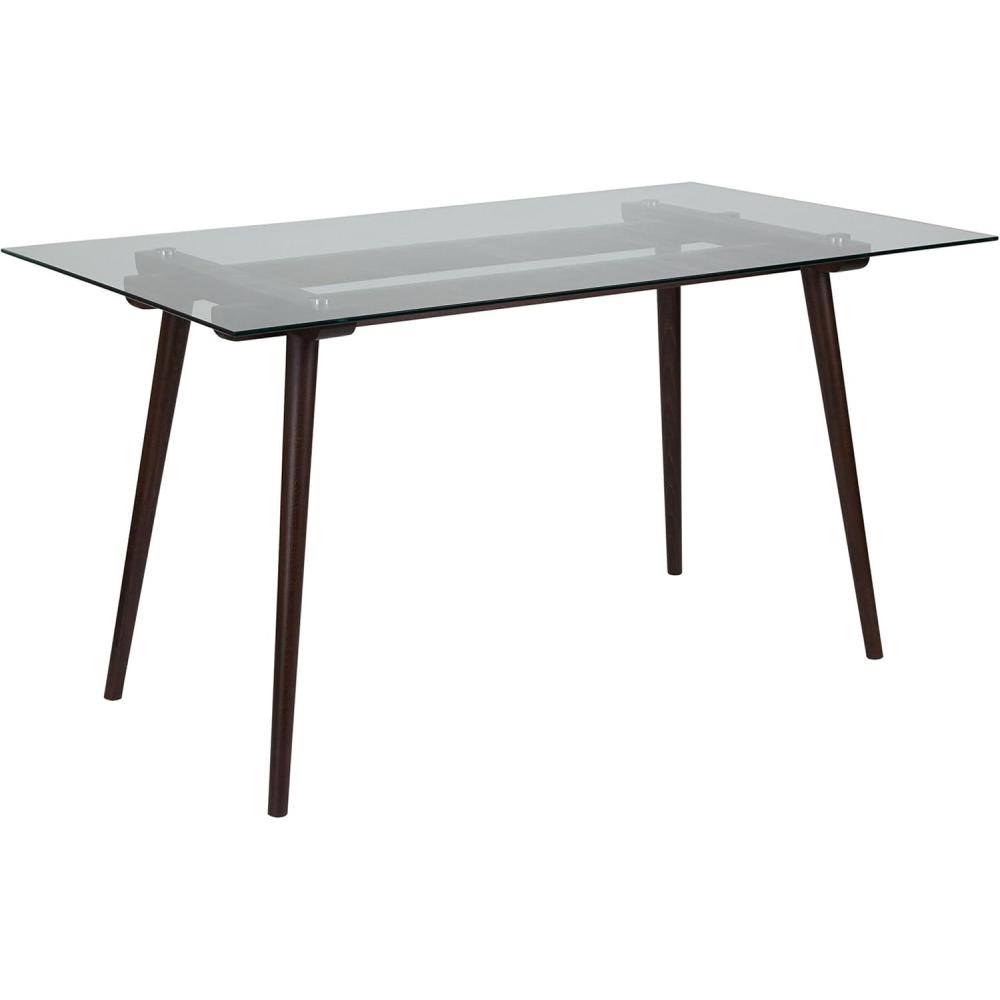 imageFlash Furniture Meriden 315quot x 55quot Rectangular Solid Walnut Wood Table with Clear Glass TopClear TopEspresso Frame