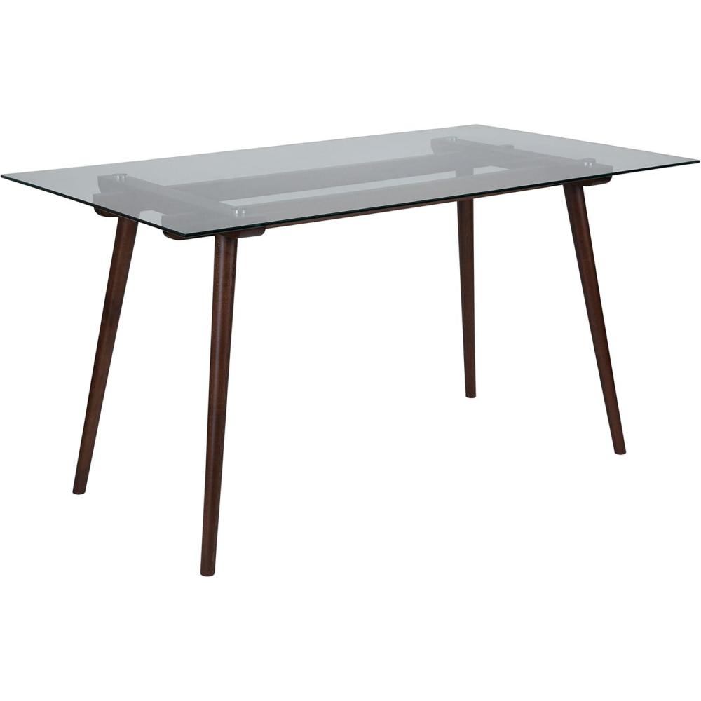 imageFlash Furniture Meriden 315quot x 55quot Rectangular Solid Walnut Wood Table with Clear Glass TopClear TopWalnut Frame