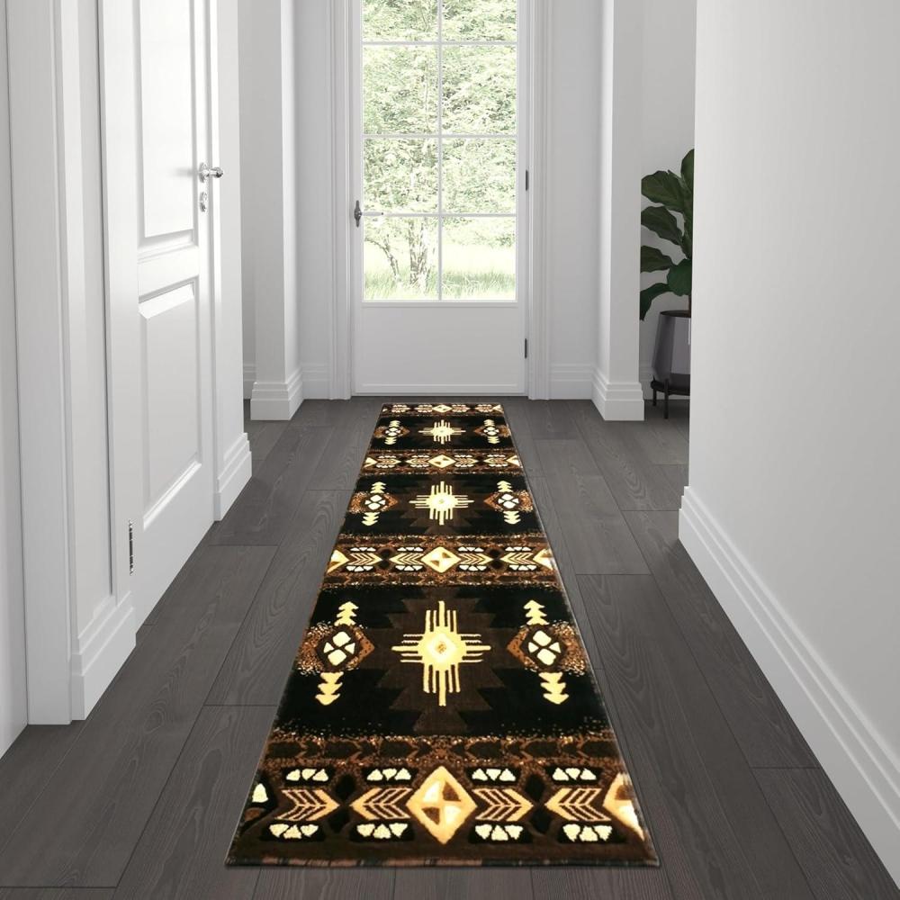 imageFlash Furniture Mohave Traditional Southwestern Style Area Rug Rustic Ivory Accent Rug 8 x 10 Olefin Fibers with Jute BackingBlack