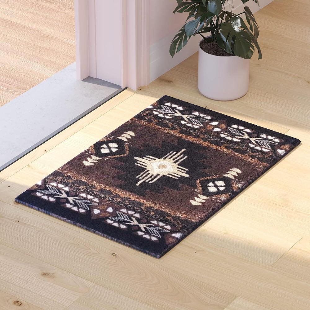 imageFlash Furniture Mohave Traditional Southwestern Style Area Rug Rustic Ivory Accent Rug 8 x 10 Olefin Fibers with Jute BackingChocolate