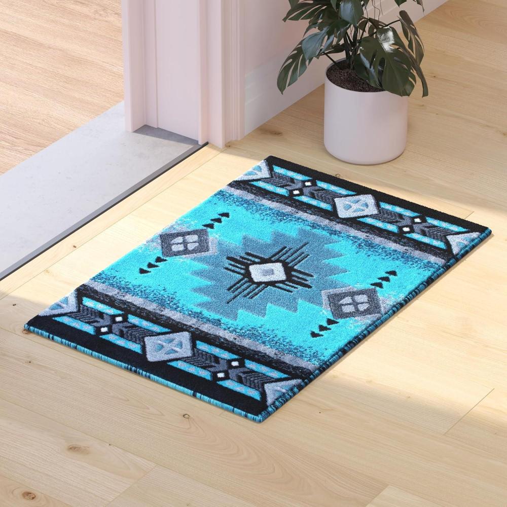 imageFlash Furniture Mohave Traditional Southwestern Style Area Rug Rustic Ivory Accent Rug 8 x 10 Olefin Fibers with Jute BackingTurquoise