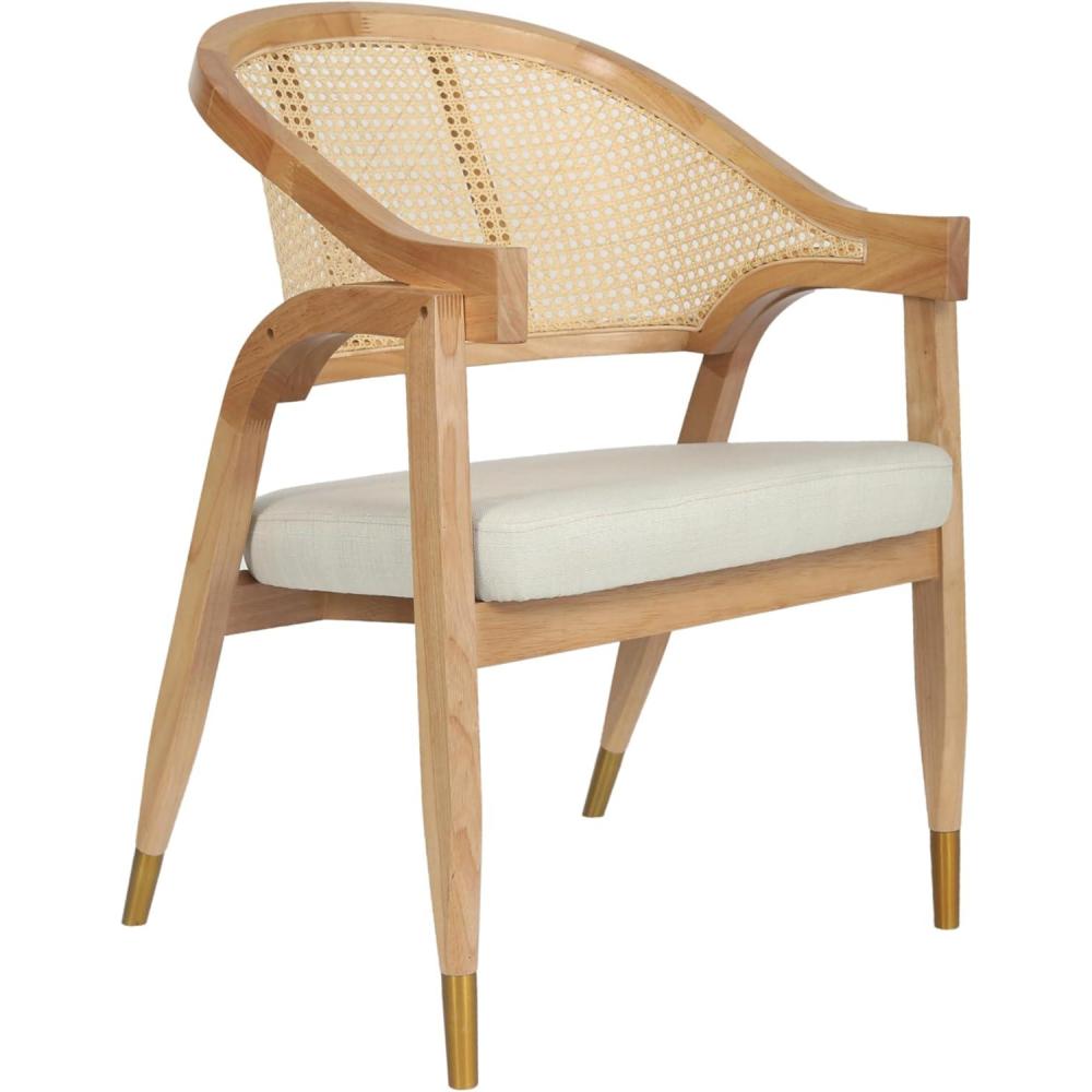 imageFlash Furniture Naomi Cane Rattan Dining and Accent Chair Commercial Grade Solid Wood Frame with Gold Accent Legs Beige Upholstered Padded Seat NaturalBlackNatural