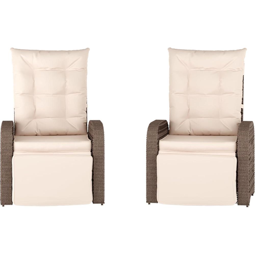 imageFlash Furniture Nemo IndoorOutdoor Patio Wicker Rattan Recliner Lounge Chair with FlipUp Side Table BeigeBrownBeige CushionsBrown Frame