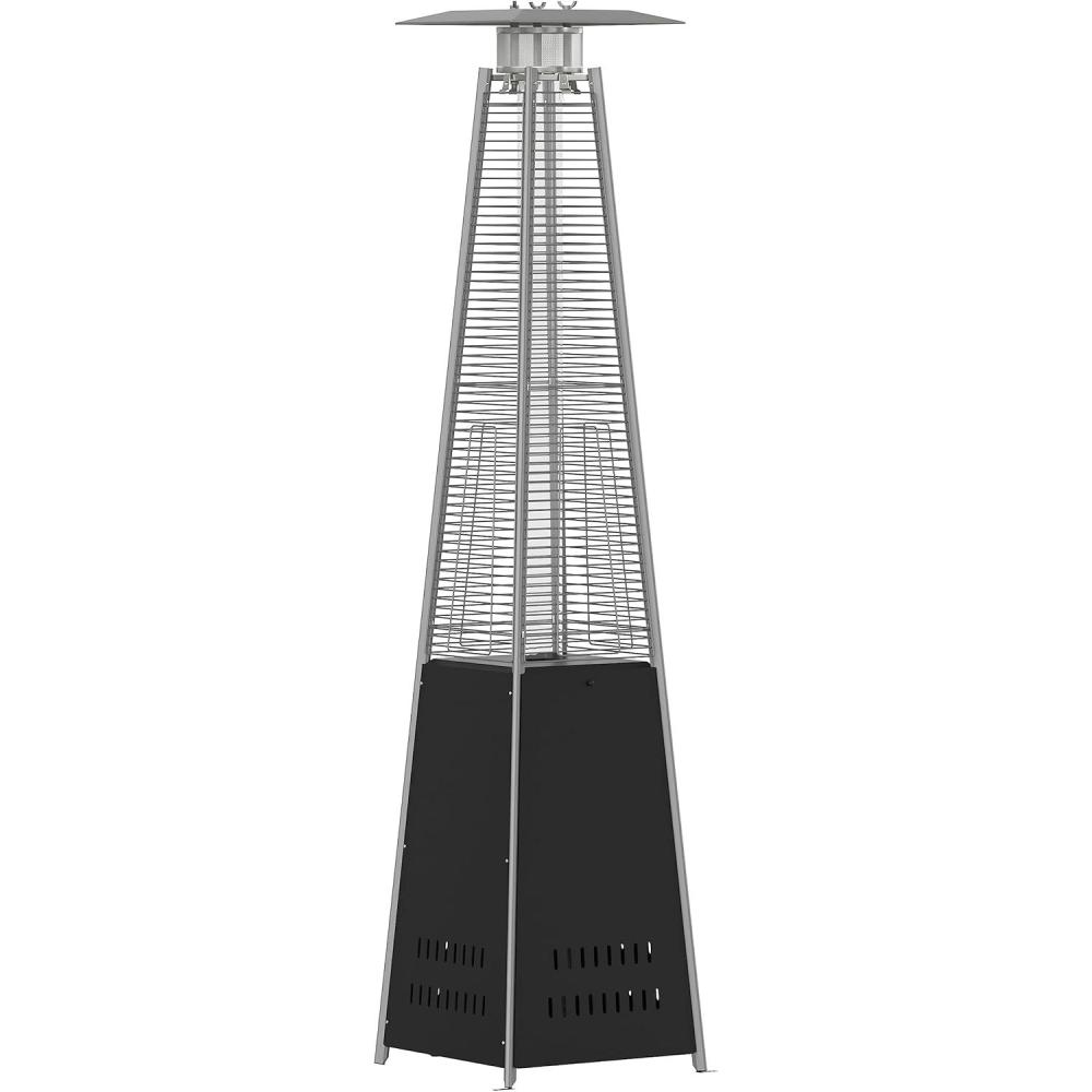 imageFlash Furniture Outdoor Patio Heater with Wheels  Silver  42000 BTU  75 Feet Tall  Stainless Steel  For Residential and Commercial UseBlack