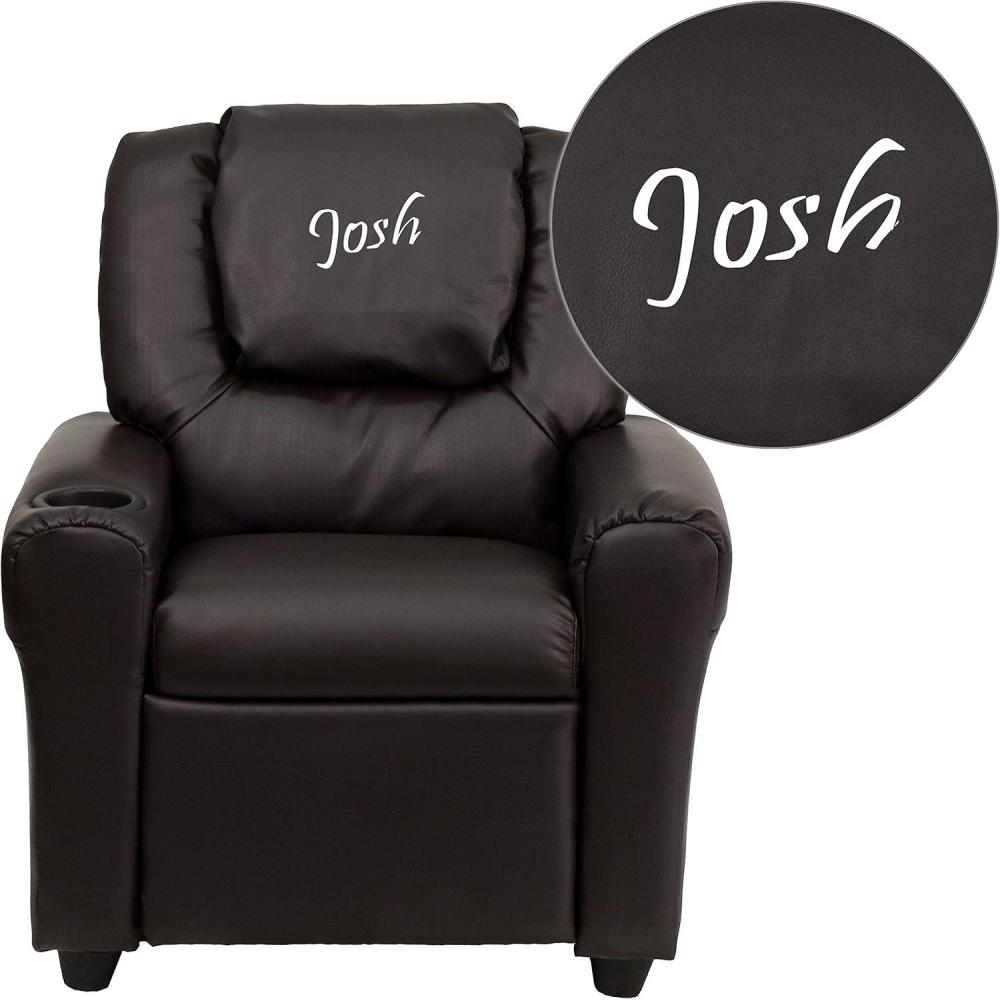 imageFlash Furniture Personalized Brown LeatherSoft Kids Recliner with Cup Holder and Headrest