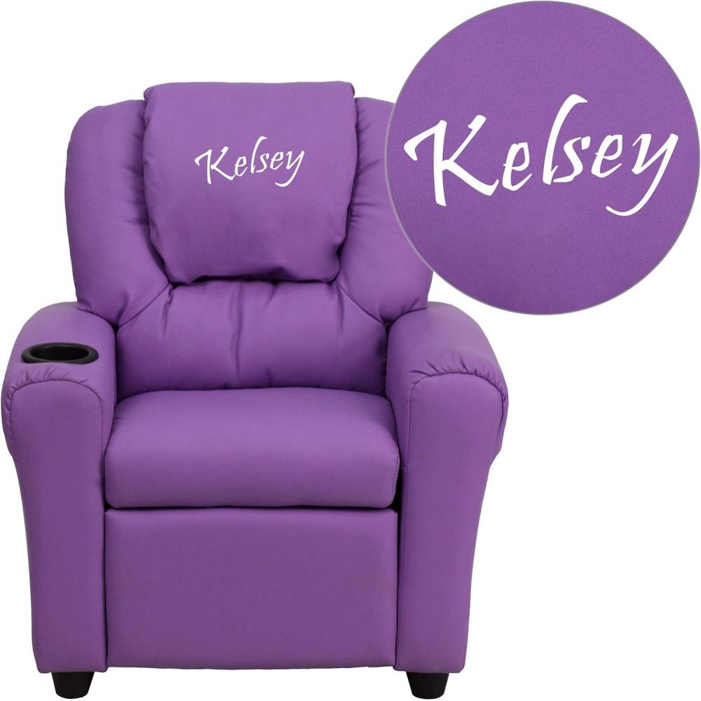 imageFlash Furniture Personalized Vinyl Kids Recliner with Cup Holder and Headrest Lavender
