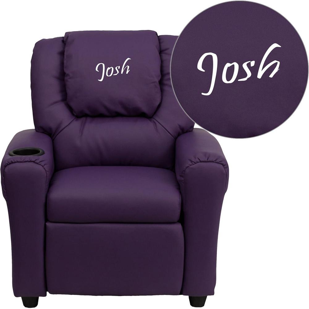 imageFlash Furniture Personalized Vinyl Kids Recliner with Cup Holder and Headrest Purple