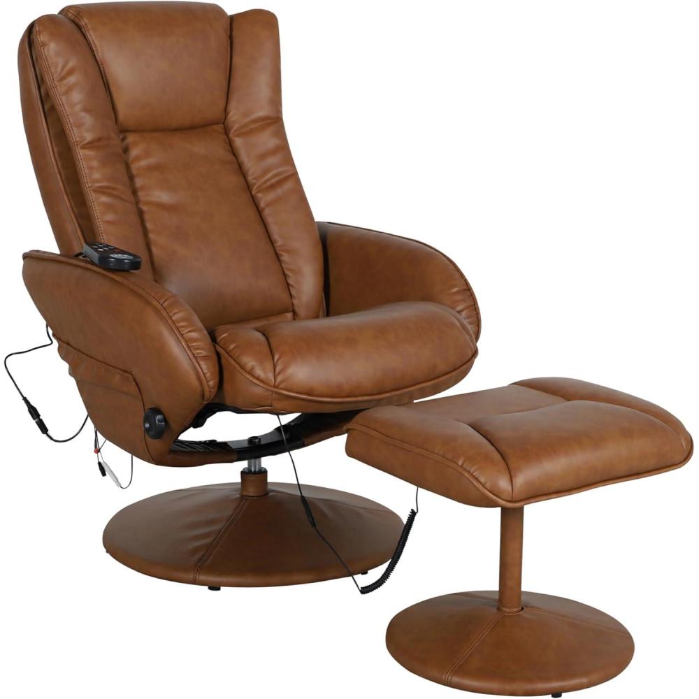 imageFlash Furniture Poppy Massaging MultiPosition Plush Recliner with Side Pocket and Ottoman in Black LeatherSoftBrown