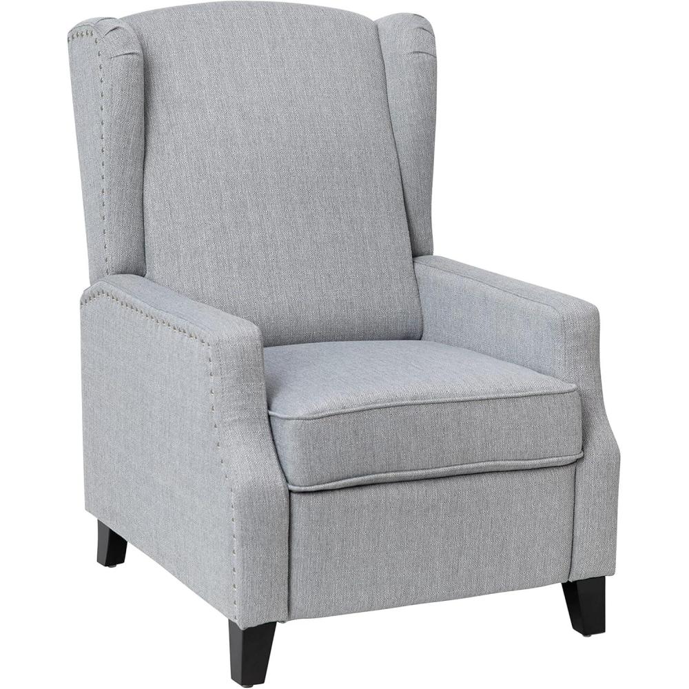 imageFlash Furniture Prescott Slim Wingback Recliner Chair  Traditional Push Back Recliner  Brown Polyester Fabric with Accent Nail Trim  Pocket Spring SeatGrey