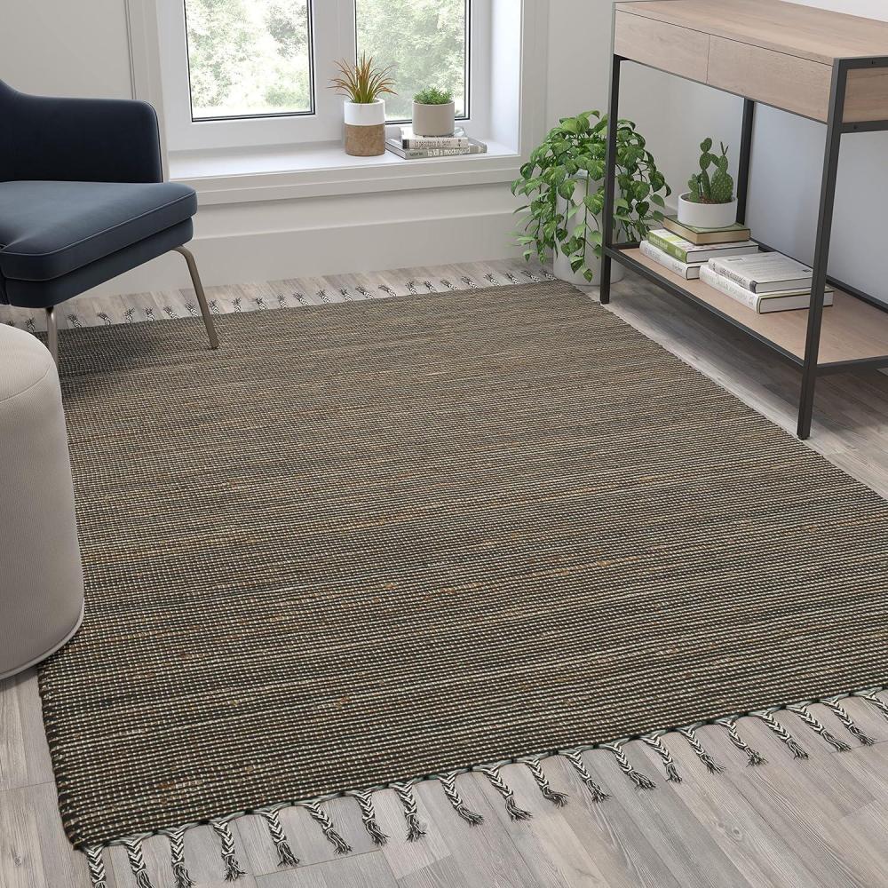 imageFlash Furniture Prima Natural Fiber Jute Area Rug 8 x 10 Braided Indoor Jute Rug Natural Area RugsBlackJute