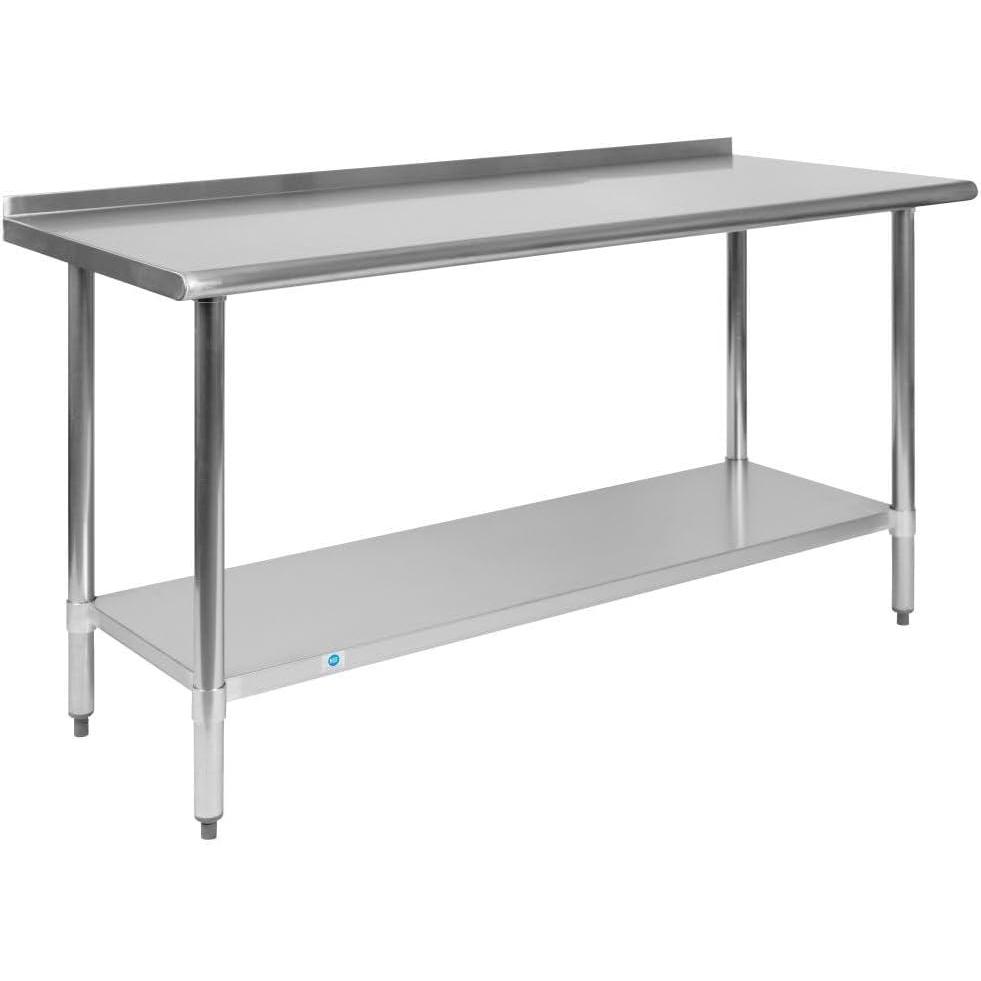 imageFlash Furniture Reader Stainless Steel 18 Gauge Prep and Work Table with 15quot Backsplash and Undershelf NSF Certified 72quotW x 30quotD x 36quotH24 x 60 with Backsplash